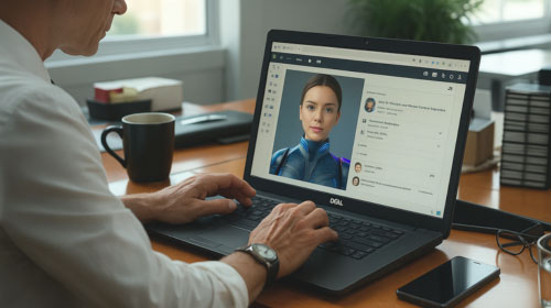 Donna utilizza un agente AI su laptop per assistenza clienti e supporto digitale.