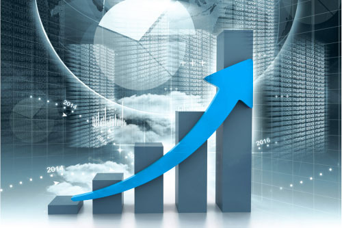 Grafico a barre con freccia blu verso l’alto, rappresentazione dei vantaggi di business per i partner di Archetype.
